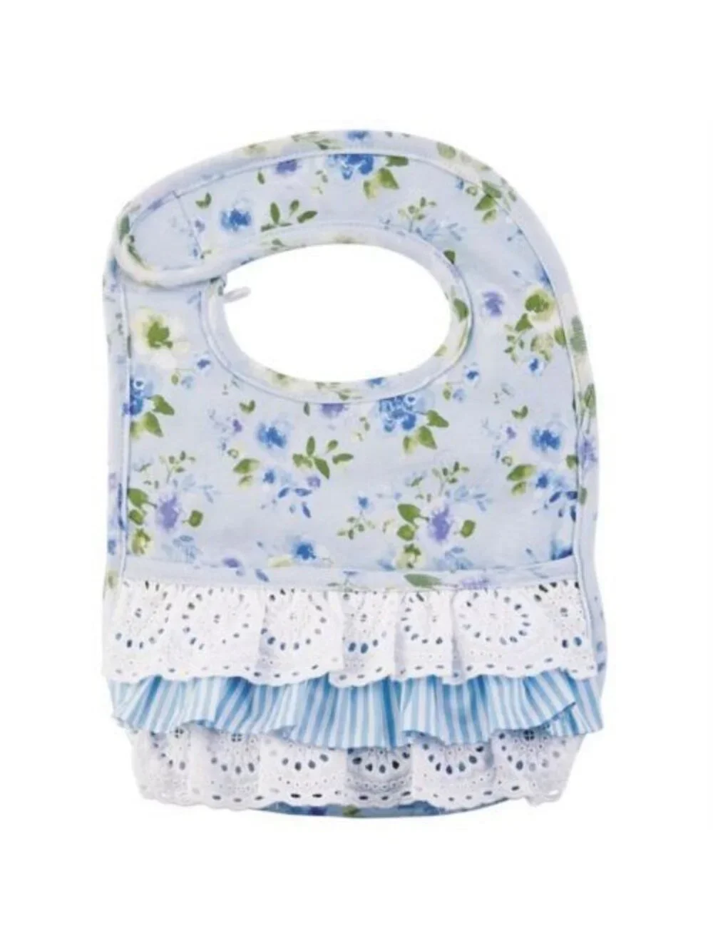 NEW ~ MUD PIE STILL BLOOMING BLUE FLORAL RUFFLED BABY BIB - NWT
